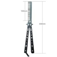 Outils de coiffure de marque privée OEM peigne à barbe de poche en acier inoxydable couteau papillon pliant peigne de coiffure