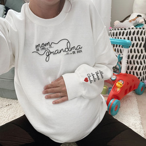 Sudadera o Sudadera con Capucha Bordada en 3D con <span class=keywords><strong>la</strong></span> Frase 'Primera Mamá, Luego Abuela', con Insignia Frontal con Nombre, Tejido <span class=keywords><strong>de</strong></span> Punto para Invierno o Otoño - Product Image 2