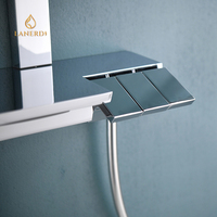Lanerdi Ensembles de colonnes de douche thermostatiques exposées haut de gamme en laiton chromé avec pommeau de douche à effet pluie Bouton de piano Inverseur à 3 voies