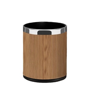 High-End Trash Can Elm Wood Grain Leather 12L+ Thickened Metal Design For Kitchen Bathroom Bedroom - Product Image 2