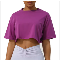 Camiseta Deportiva Casual para Mujer, Ajustada, de Manga Corta, para Yoga, Verano, con Logotipo, 100% Algodón Tejido