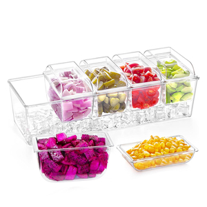 Recipientes de Plástico para Servir Condimentos, Bandeja de Servicio Refrigerada con Hielo, Acrílico, 5 Contenedores, Organizador de Condimentos Refrigerado con Tapas Separadas - Product Image 2