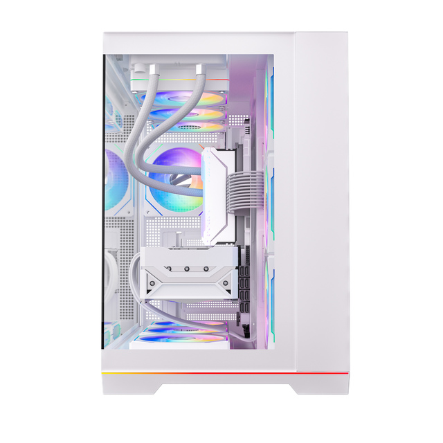 JNP-C708 White ATX Computer Case Dual Tempered Glass Panels ARGB Lighting Strip 360mm / 240mm Radiator