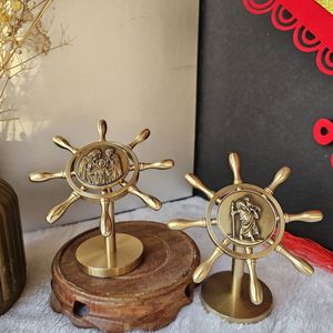 Brass <b>Ship</b> <b>Wheel</b> Sculpture With Religious Figure Home Decor Traditional Metal Handicraft Circular Design - Product Image 5