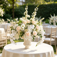 Vente en gros de fleurs artificielles élégantes de couleur champagne, centres de table blancs, boule de fleurs de table, rose, décoration de table principale, fournitures de décoration de mariage