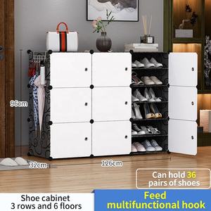 Étagère <span class=keywords><strong>à</strong></span> <span class=keywords><strong>chaussures</strong></span> multi-usage <span class=keywords><strong>à</strong></span> 4 niveaux en plastique, petite armoire de rangement <span class=keywords><strong>à</strong></span> <span class=keywords><strong>chaussures</strong></span>, couleur blanche noir, avec 2 portes - Product Image 5