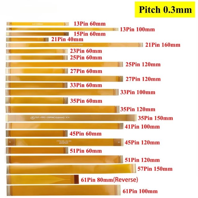 0.3mm pitch 13 21 23 25 27 21 33 39 45 51 Pin FFC FPC Flexible Flat Cable Gold plated Ribbon Cable