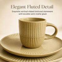 Ensemble tasse et soucoupe à expresso en grès côtelé EKA, vert olive, en céramique, pour café, bistrot, hôtel, hôtellerie, style Slow Living