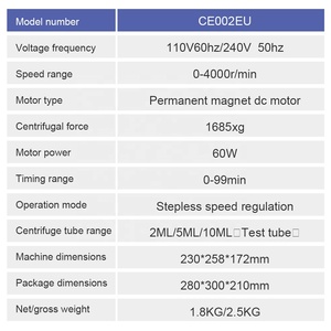 מהירות נמוכה דיגיטלית צנטריפוגה 1685xg <span class=keywords><strong>rcf</strong></span> מיני צנטריפוגה עבור תעשיית הכימיה הרפואית הקוסמטיקה - Product Image 5