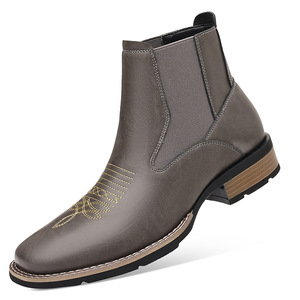 Bottines Chelsea grises, couleur unie, talon plat, talons épais, semelle adhésive, bottes de mode pour hommes, taille 38-48 - Product Image 2