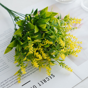 Bouquet de fleurs artificielles en plastique mélangé, lavande jaune, décoration de mariage, décoration de la maison, résistant aux UV - Product Image 1