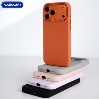Coque en silicone liquide de haute qualité VAWI S085 avec motif ondulé pour iPhone 17 Pro Max, cadre d'objectif et étui orné de diamants