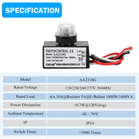 Interrupteur photoélectrique électronique CNRIYA avec contrôle de charge 6A/10A, tension 105-305V, indice de protection IP66/IP65/IP54, temporisation 5S/10S pour le contrôle de l'éclairage LED