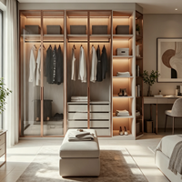 BALOM Dressing de Luxe en Verre, Armoire Intégrée, Combinaison Bois-Verre, Tiroirs à Fermeture Douce, Éclairage LED, Personnalisable, OEM, Vente en Gros