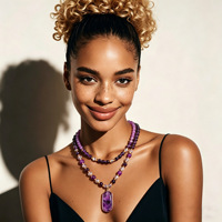 Collier de luxe en pierre naturelle améthyste, pendentif vintage, collier multicouche, bijoux pour femmes, cadeaux