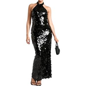 Nuevo Vestido Largo Elegante Negro con Lentejuelas, Estilo Halter, Ajustado, con Espalda Descubierta, para Fiestas y Eventos, para Mujer - Product Image 3