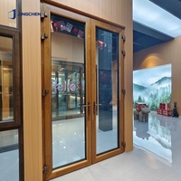Puerta Corredera de Madera Revestida de Aluminio con Rotura de Puente Térmico, Doble Acristalamiento, Interior de Roble, Cerradura Multipunto, para Casa o Villa de Lujo