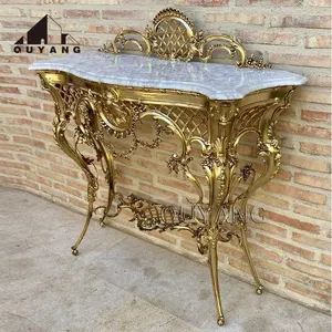 QUYANG Villa Indoor Decor Building Design Casting Metal Art Luxury Furniture Western Bronze Brass Square Table