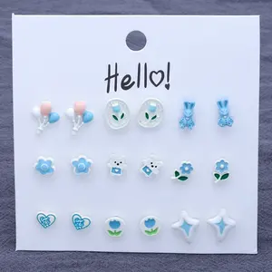 JXX wholesale price fashion design rabbit/ balloon/ flower blue flower earring designs cute earrings girls jewelry