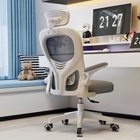 Chaise de bureau ergonomique moderne avec accoudoirs relevables, appui-tête réglable, dossier haut en maille, pivotante et roulante pour bureau à domicile