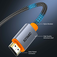 Câble HDMI 2.1 SOTAKO 8K60Hz haute vitesse plaqué or en alliage d'aluminium tressé mâle-mâle pour TV, console de jeu, moniteur, lecteur DVD