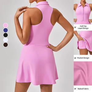 Hochwertiges Sport kleid für Frauen mit hoher Taille Neuer abnehmender Fitness anzug mit Golf-Tennis-Revers rock Design Damen-Fitness-Sets - Product Image 2