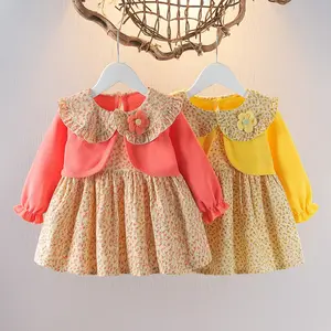 Großhandel Baby Kleid Mädchen Revers Baby Mädchen Kleid Designs Modische Blumen druck Rock Kinder Kleid
