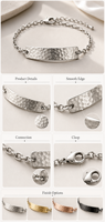 Bracelet personnalisé en plaque martelée, chaîne en acier inoxydable, bracelet gravé avec un nom, cadeau de bijoux