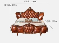 Antikes luxuriöses Kingsize-Bett im europäischen Stil Royal Furniture Antikes Hotel Schlafzimmer Holz Big Bedhead Soft Bed