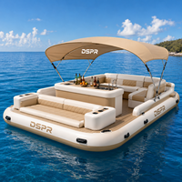 Île flottante gonflable pour parc aquatique avec logo personnalisé, taille sur mesure et table à boissons pour yacht, marina, plage, loisirs et usage extérieur