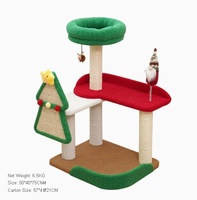 Arbre à chat de Noël tout-en-un avec griffoir en sisal, plateforme de saut, maison pour chat durable, résistante aux griffures, sans peluches, en carton, mignonne