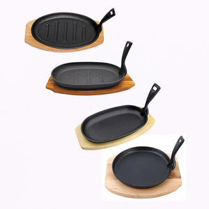 Cnlf – poêle à Steak en fonte pré-assaisonnée de 9.5x5.5 pouces avec base en <span class=keywords><strong>bois</strong></span>, ensemble d'assiettes à friser, plateau à friser en fonte CNLF - Product Image 5