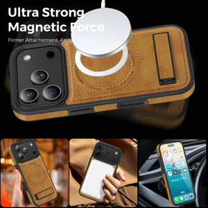 Ốp điện thoại iPhone 11 12 13 14 15 16 17 Pro Max Plus cao cấp, chất liệu da PU, có giá đỡ, hỗ trợ sạc không dây từ tính - Product Image 4