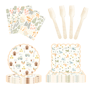 Juego de Vajilla Desechable con Diseño de Granja DAMAI, Platos, Vasos y Servilletas de Papel para Postre y Cena, con Animales y Autos para Fiestas Infantiles - Product Image 3
