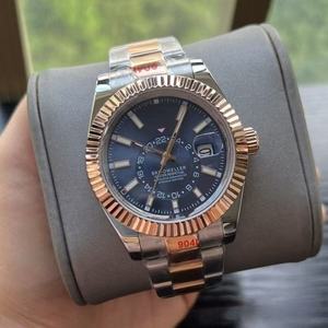 Montre mécanique pour homme en acier inoxydable, style Sky Dwelle, lunette cannelée, cadran lumineux, montre-bracelet automatique de luxe pour affaires - Product Image 5