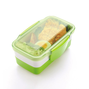 Double Layer Lunch <b>Box</b> 950ML Plastic Snap <b>Lock</b> Sealed Rectangle Bento <b>Box</b> For Student Meal Storage - Product Image 2