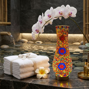 Lampe de table en verre mosaïque marocaine turque de <span class=keywords><strong>Marrakech</strong></span>, faite à la main, avec base en métal, recharge USB, pour la décoration d'ambiance de la chambre - Product Image 4