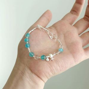 Dylam Dainty 925 Sterling <b>Silver</b> Rhodium Plated Summer Ocean Crystal Shell Starfish Bead Beaded <b>Bangle</b> <b>Bracelet</b> for Women - Product Image 4