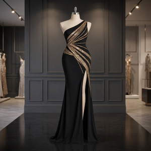 Robe de soirée élégante sans manches, longueur ras du sol, confectionnée en tissu importé de qualité supérieure, avec une silhouette luxueuse et fluide, idéale pour les soirées cocktails. - Product Image 1