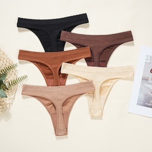 Bragas de mujer de cintura media con borde festoneado, sin costuras, tipo tanga, ropa interior femenina - Product Image 1