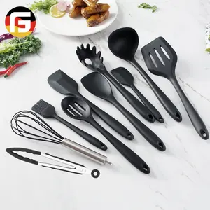 10 Pcs Antiaderente Pentole Rosso Utensili Da Cucina In Silicone Nero Utensile Da Cucina Set