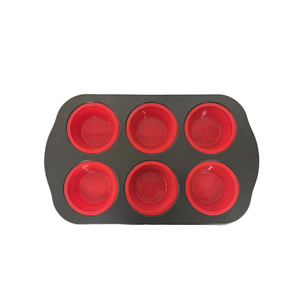 Moule à muffins et cupcakes en silicone écologique 6 pièces avec cadre en acier et revêtement antiadhésif Xylan - Product Image 1