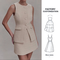Ensemble de Bureau Personnalisé YFY pour Femme - Ensemble Printemps/Été à Col Rond et Jupe Courte en Chanvre Ouvert, Vêtements de Travail Élégants et Uniques