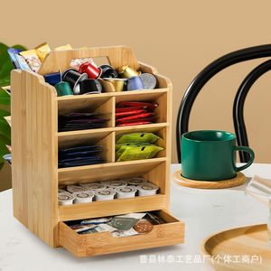 Bamboo Cosmetic Storage Rack <b>With</b> <b>Drawer</b> And Partitions For Desk Makeup Organization - Product Image 4