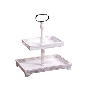 Wooden Double Layer <b>Tray</b> 37x26x41.1cm For Fruit <b>Snacks</b> Cakes Party Serving - Product Image 5