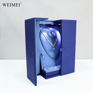 WEIMEI Custom Logo Large Blue Double Open LED Light Jewelry Storage <b>Box</b> With Drawer For Full Jewelry Set jewelry display set <b>box</b> - Product Image 5