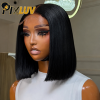 Perruques de cheveux humains vietnamiens doublement étirés 15A, lisses, coupe courte bob, avec dentelle frontale 4*4 SDD, sans colle, avec fermeture frontale en dentelle HD pour femmes