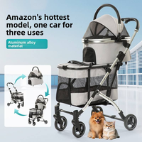 Poussette double pour animaux de compagnie, pliable, détachable, en alliage d'aluminium, 4 roues, facile à assembler