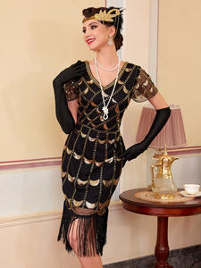 <span class=keywords><strong>Robe</strong></span> Gatsby Ecowalson Explosions Wish, grande taille, style <span class=keywords><strong>vintage</strong></span> des années <span class=keywords><strong>1920</strong></span>, en cachemire à sequins, faite à la main, avec des glands perlés, moulante, séchage rapide - Product Image 5