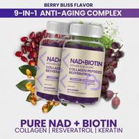 Complément anti-âge OEM sous marque privée : Gommes NAD+ Biotine avec Resvératrol, Collagène, Vitamines D3 et K2 pour la santé des cheveux, de la peau et des ongles